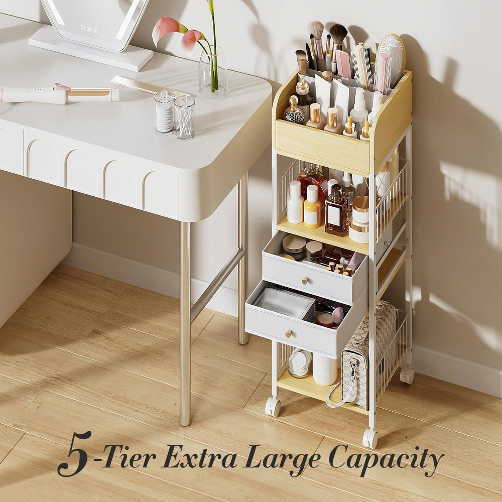 Tidystash makeup organizer rolling cart assembly guide showing simple setup.