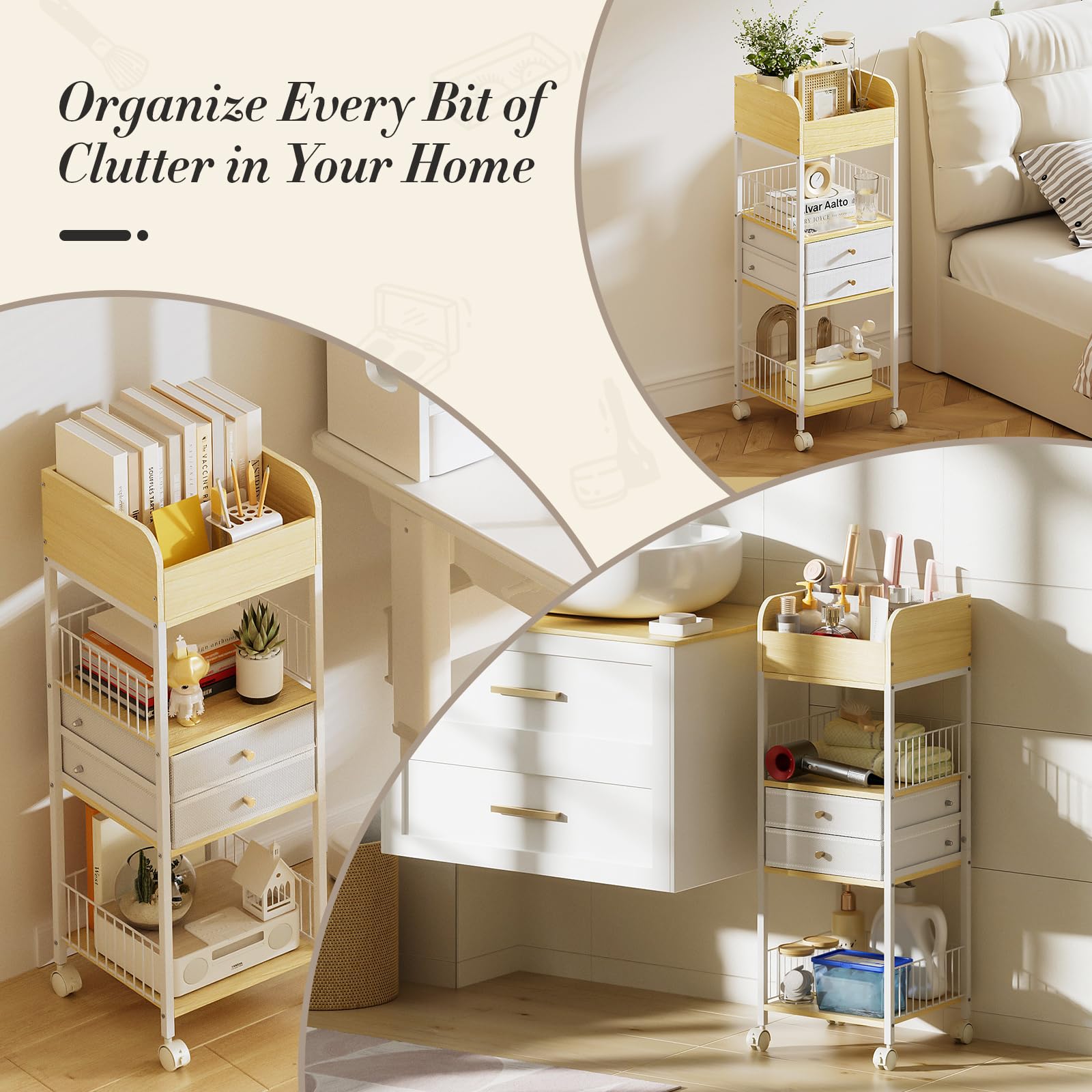 Tidystash makeup organizer rolling cart brush compartments delivering organized tools for quick routines.