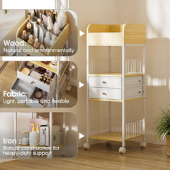 Tidystash makeup organizer rolling cart drawer open highlighting accessible cream and serum storage.