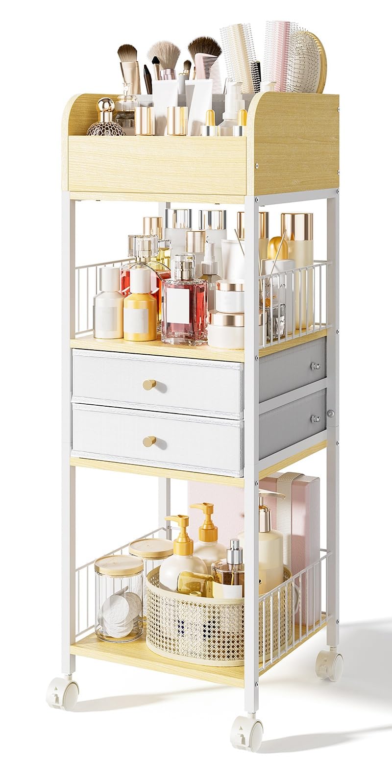 Tidystash makeup organizer rolling cart front view for easy cosmetics storage.