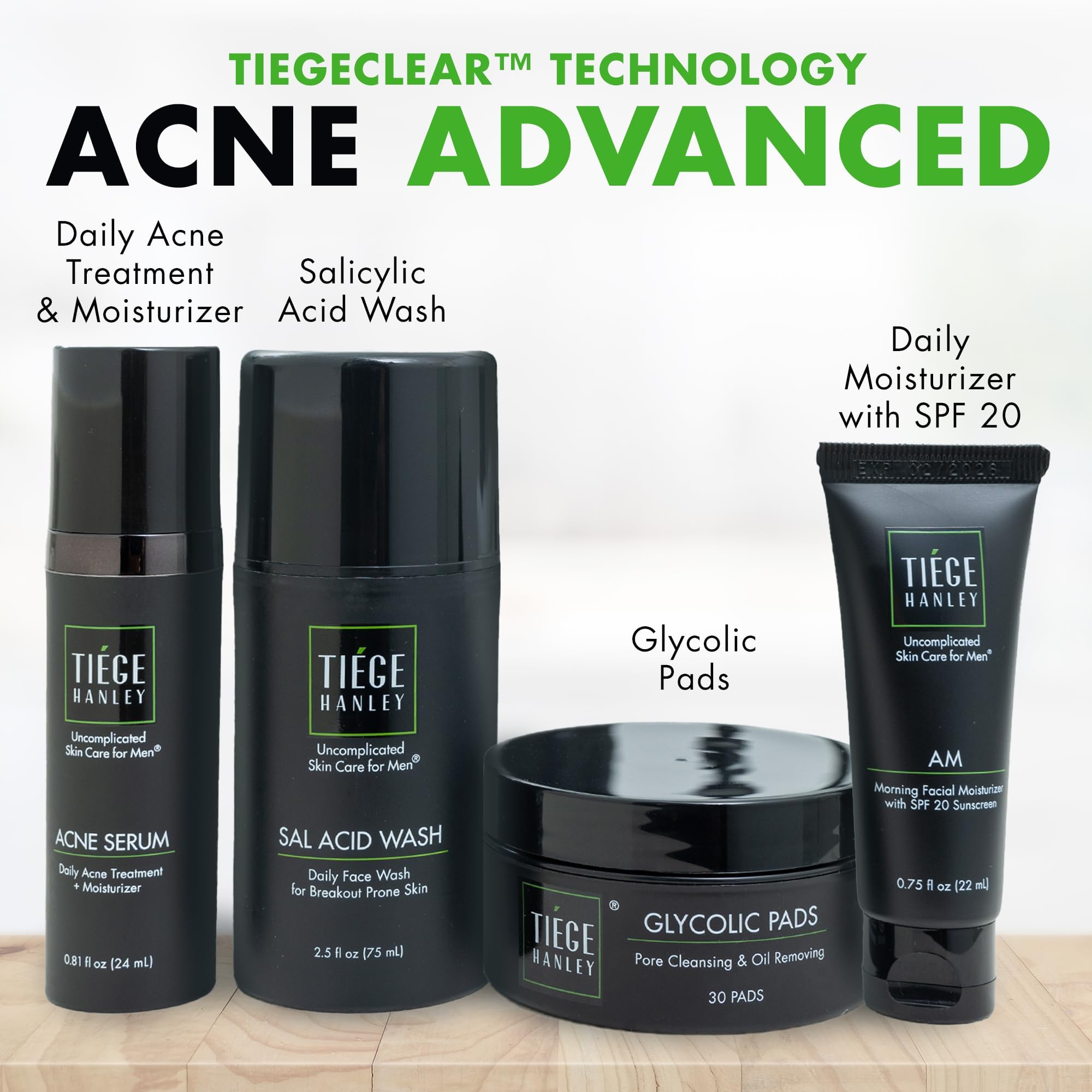 Tiege Hanley Acne Serum dropper supports daily treatment for breakouts and redness.