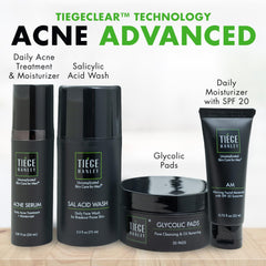 Tiege Hanley Acne Serum dropper supports daily treatment for breakouts and redness.