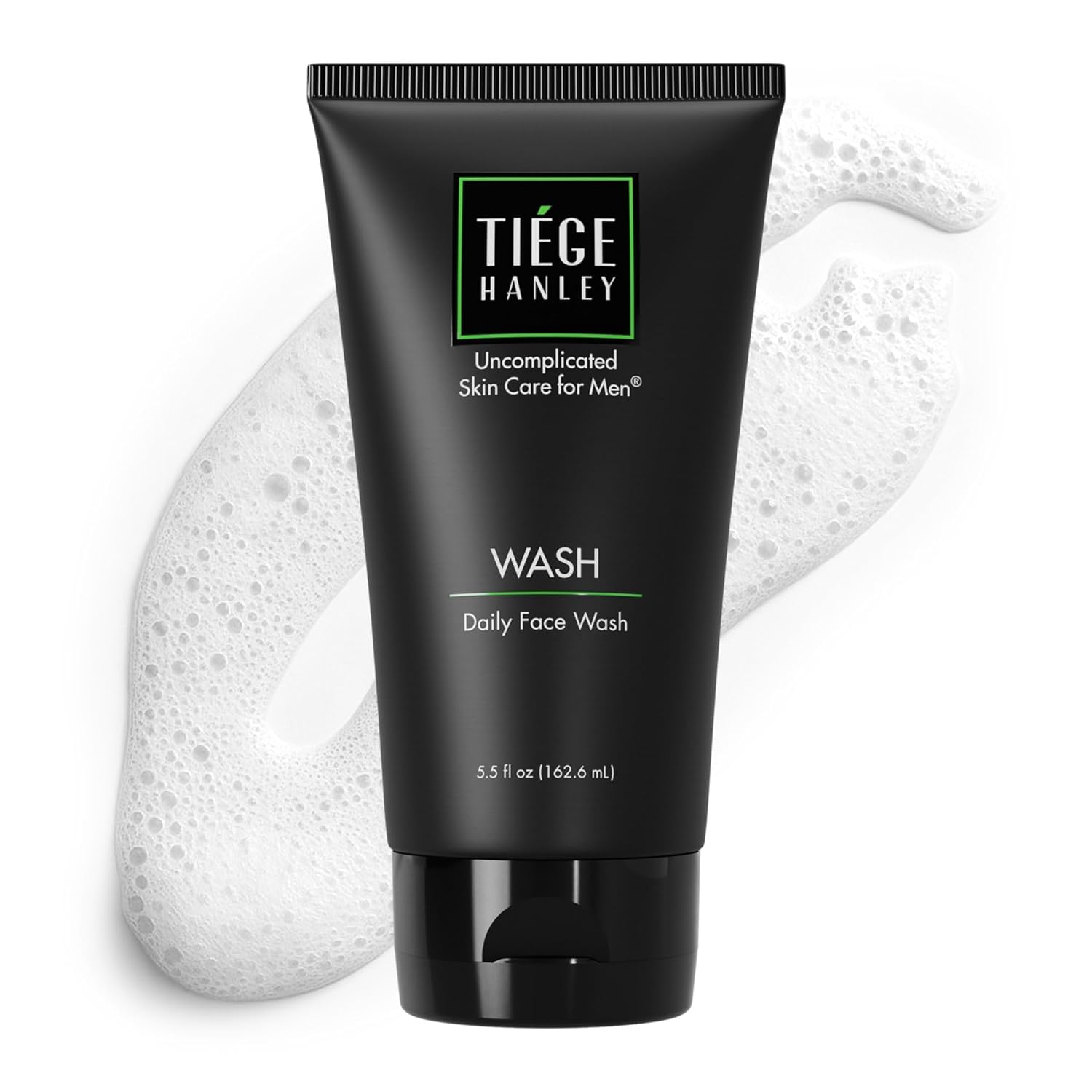 Tiege Hanley Daily Face Wash bottle close-up, fragrance-free formula ideal for sensitive skin.