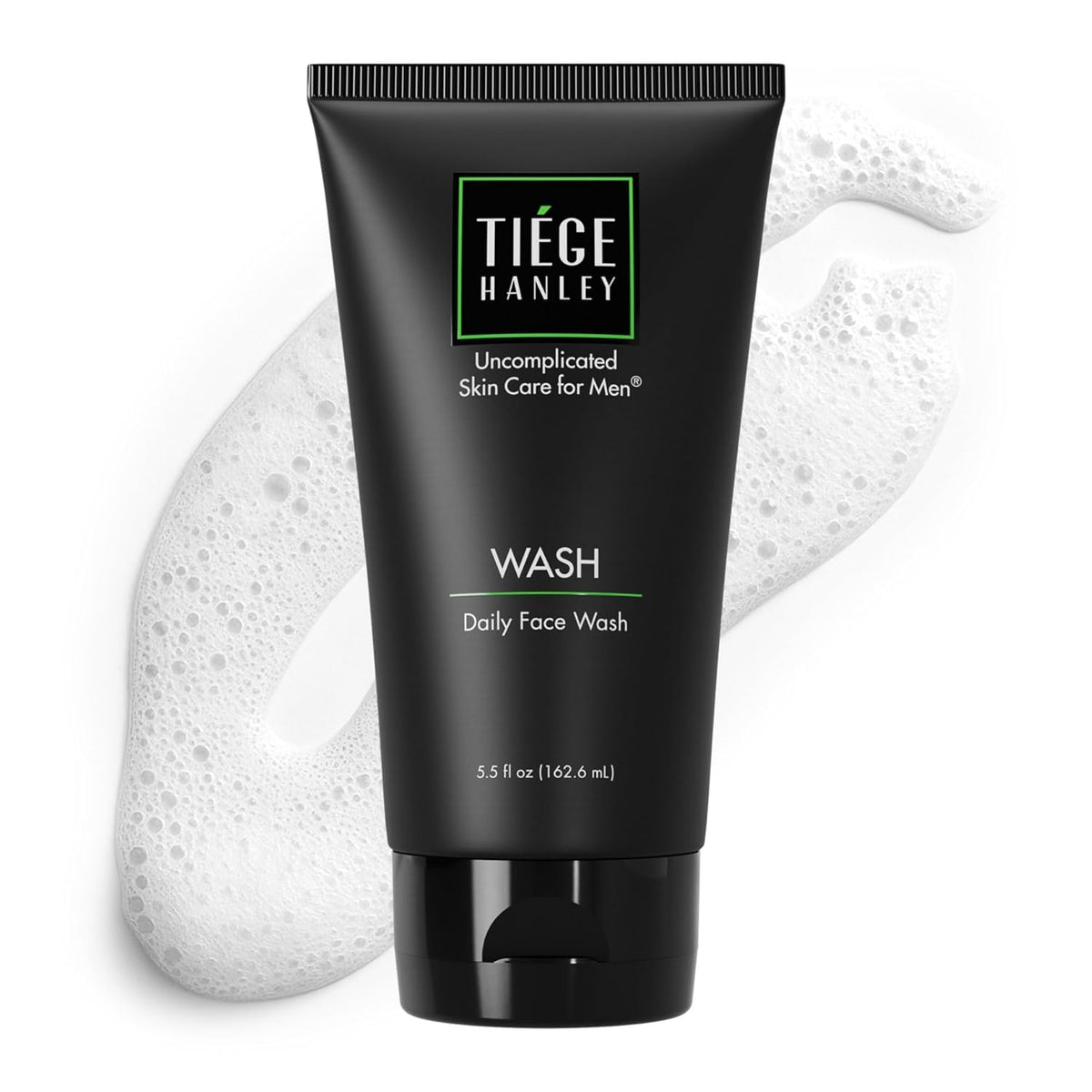 Tiege Hanley Daily Face Wash bottle close-up, fragrance-free formula ideal for sensitive skin.