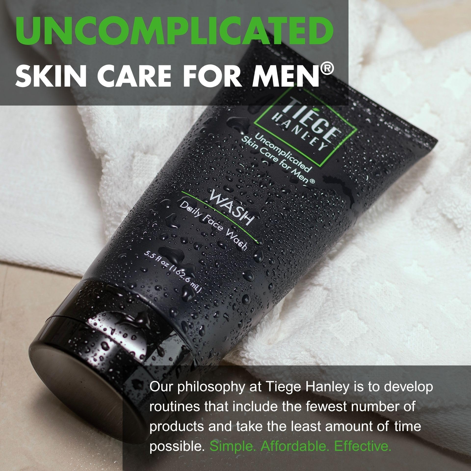 Morning and night routine setup with Tiege Hanley products, simple and quick.