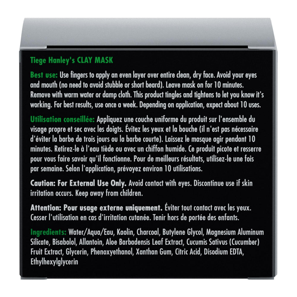 Tiege Hanley Detoxifying Clay Mask texture close-up suggests a refreshing, pore-refining experience.