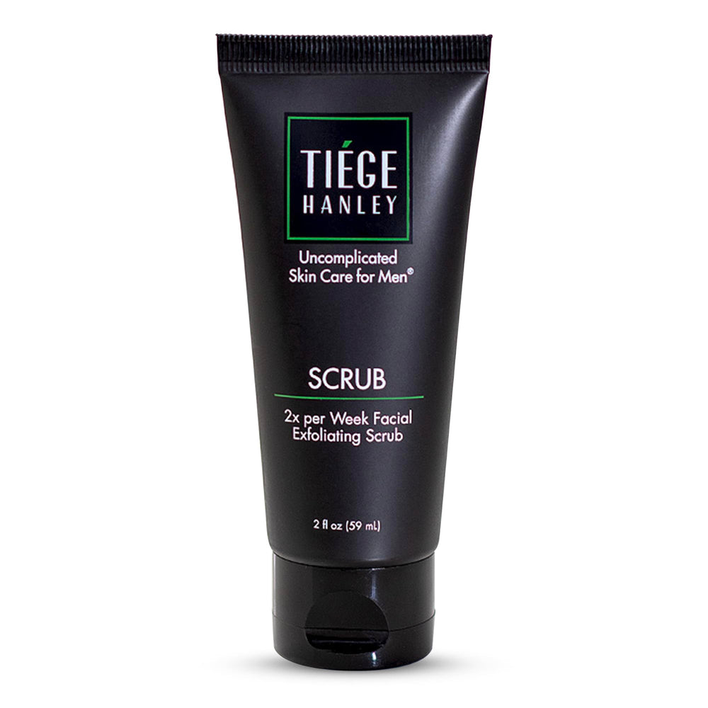 Tiege Hanley exfoliating face wash close-up with apricot seeds for smoother, clearer skin.
