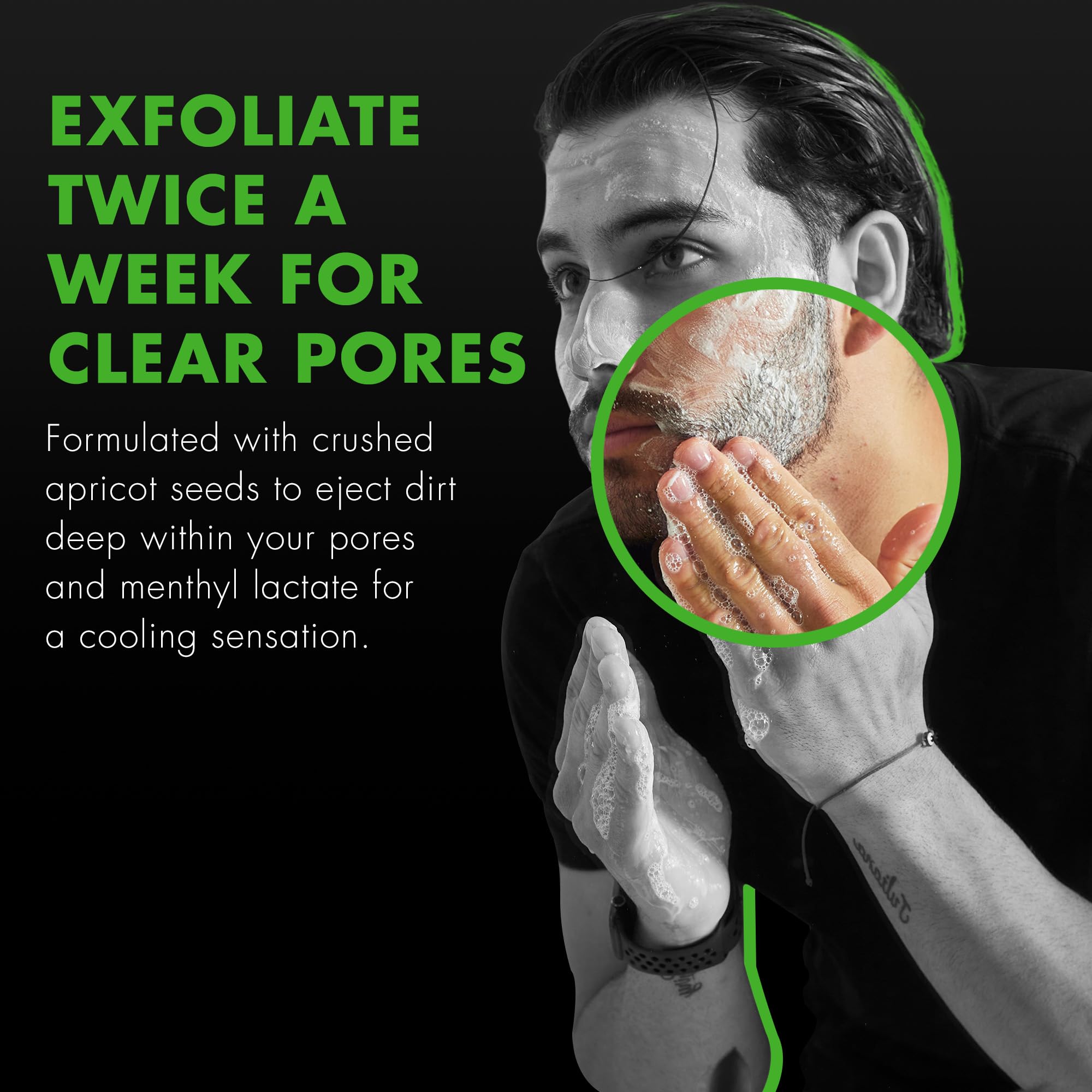 Tiege Hanley exfoliating face wash texture highlighting apricot seed powder exfoliation.