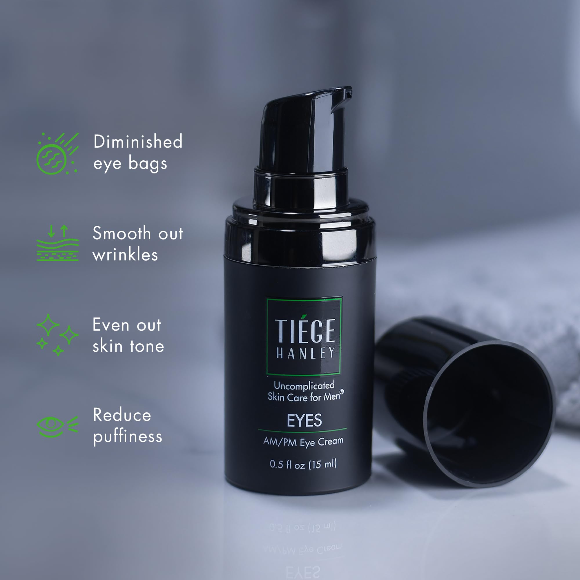 Tiege Hanley Eye Cream being dabbed under the eye area during routine
