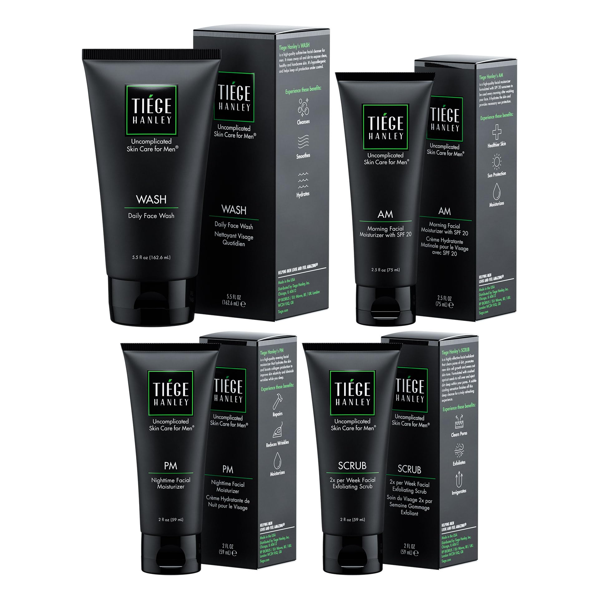 Tiege Hanley face wash 90-day bottle cleanses and hydrates for a refreshed, balanced morning routine.