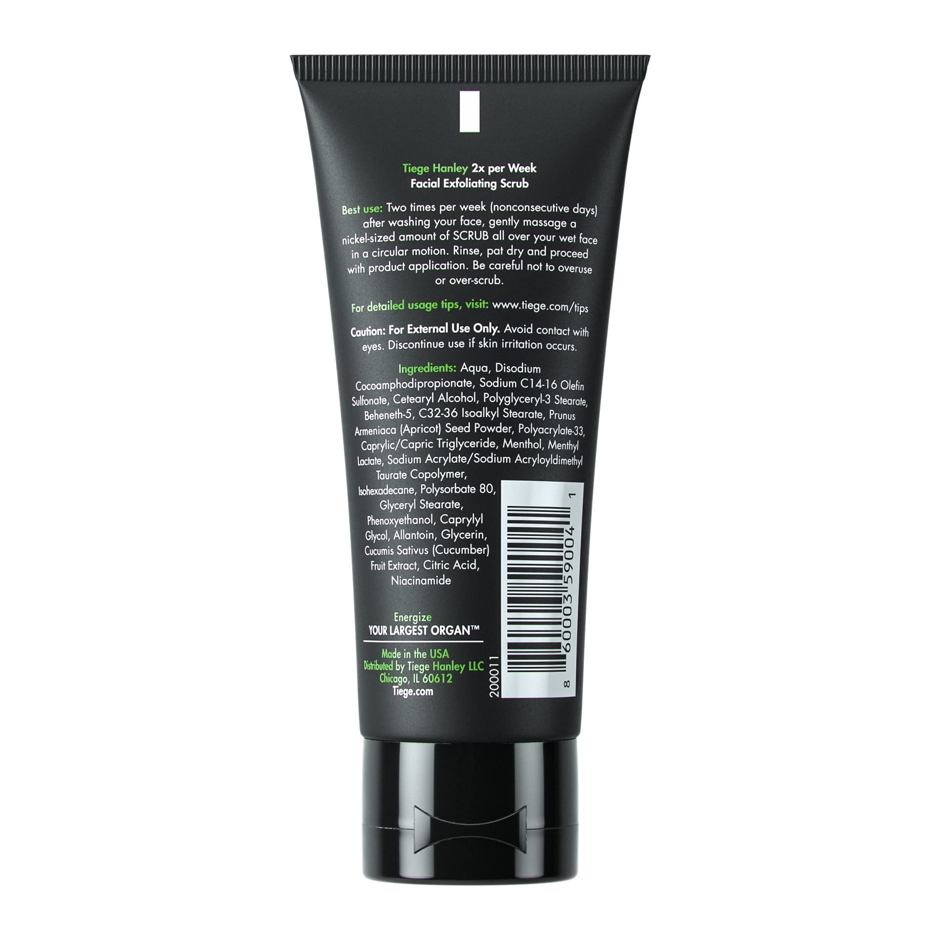 Tiege Hanley facial wash in use during gentle neck-to-forehead massage.