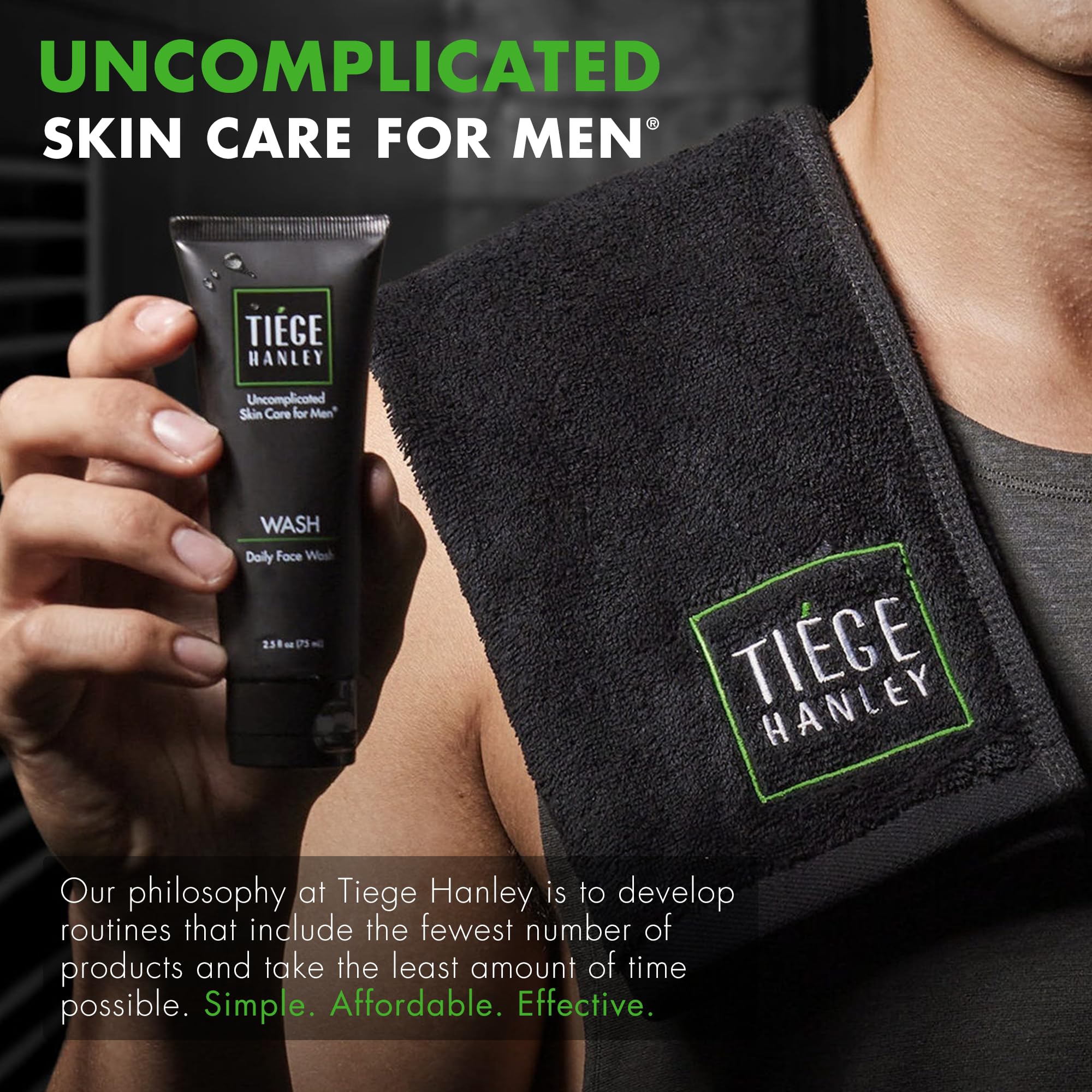 Tiege Hanley Level 4 Charcoal Clay Mask purifies pores and balances shine.