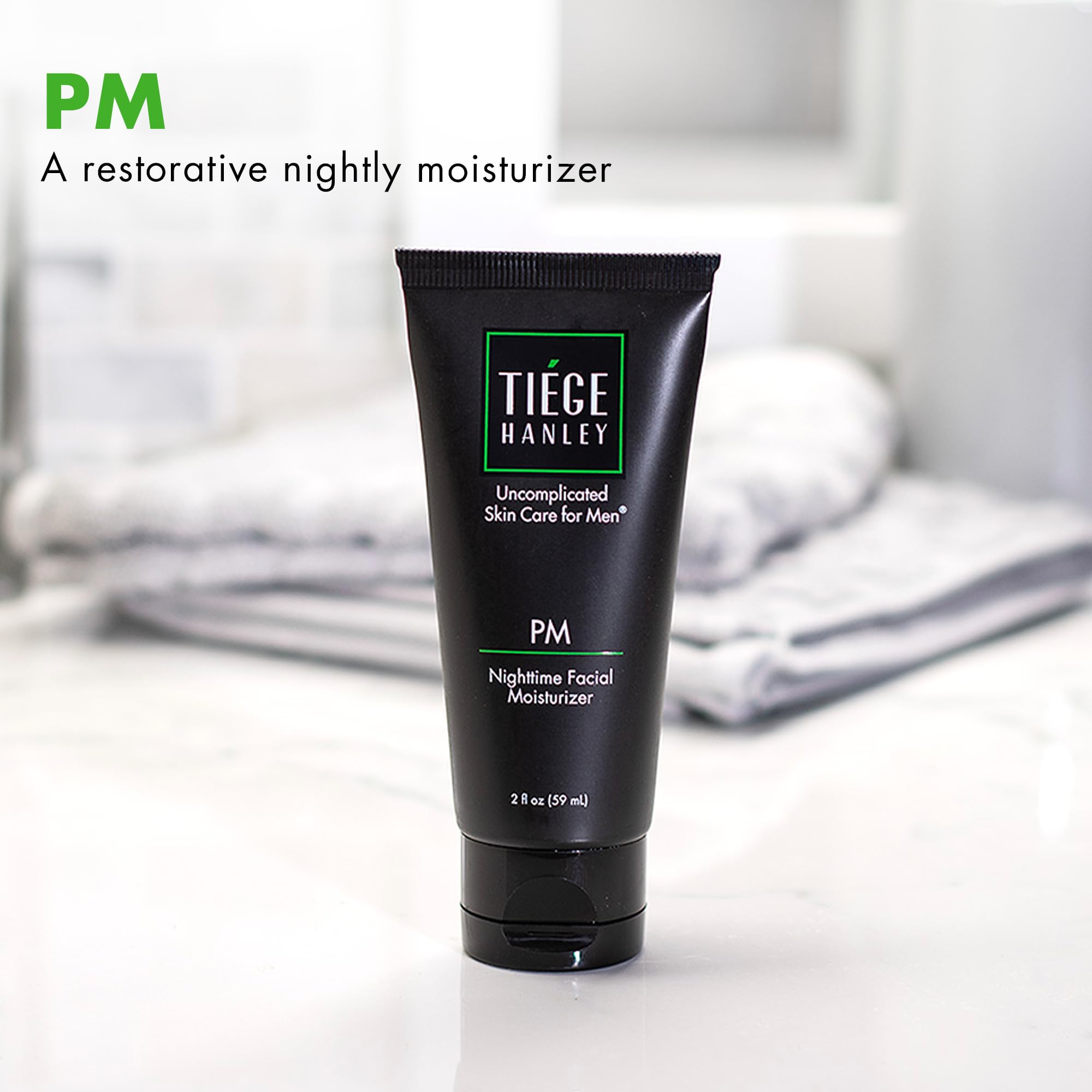 Tiege Hanley night moisturizer jar shows silky texture ideal for overnight repair.