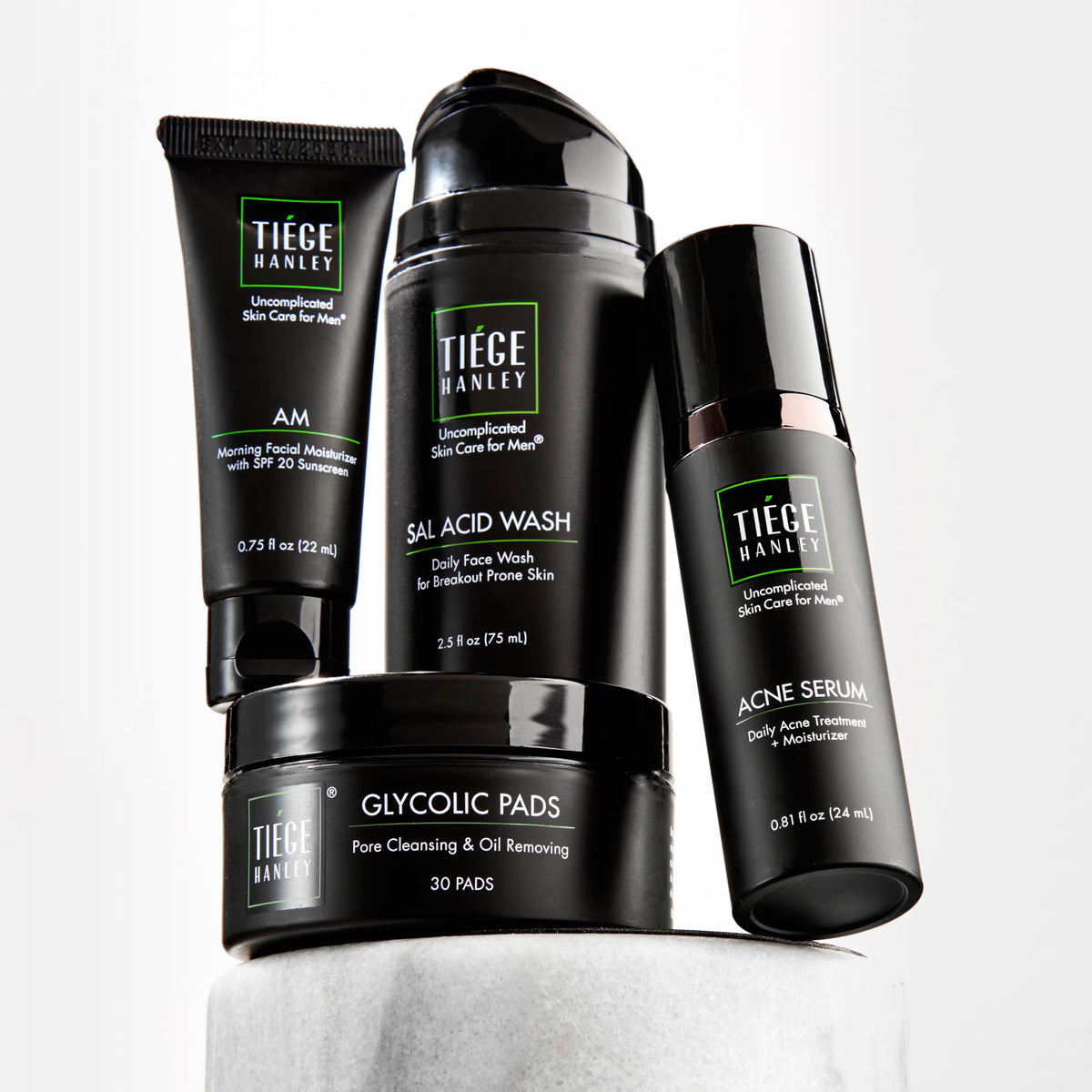 Tiege Hanley Salicylic Acid Wash pump demonstrates effective daily cleansing for clearer skin.