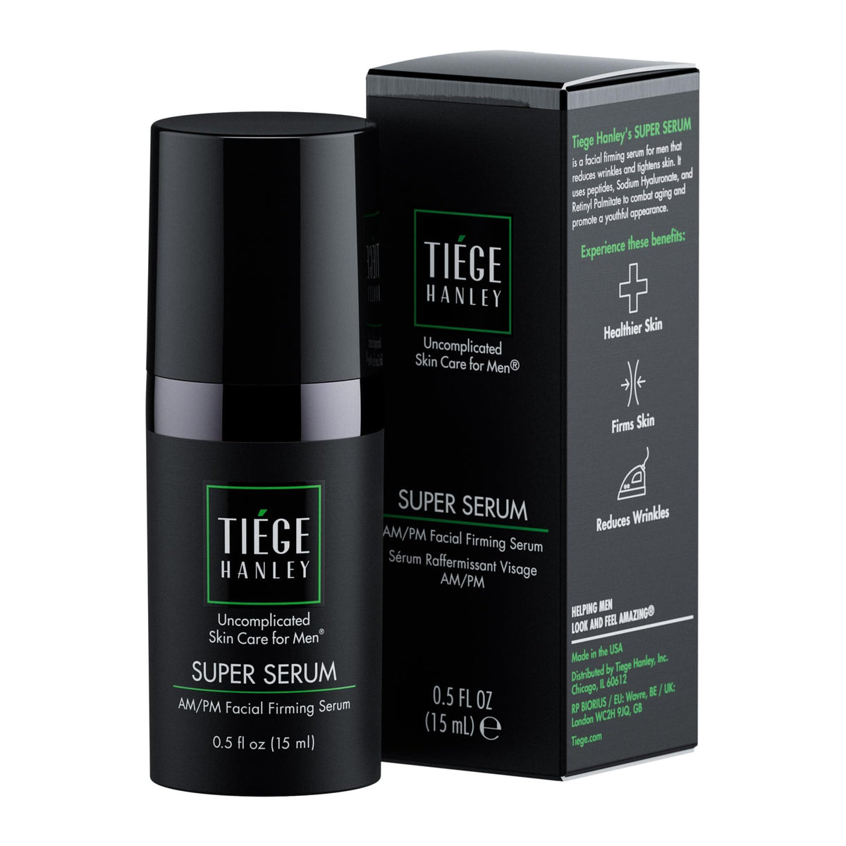 Tiege Hanley Super Serum pump close-up for daily anti-aging routines