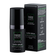 Tiege Hanley Super Serum pump close-up for daily anti-aging routines