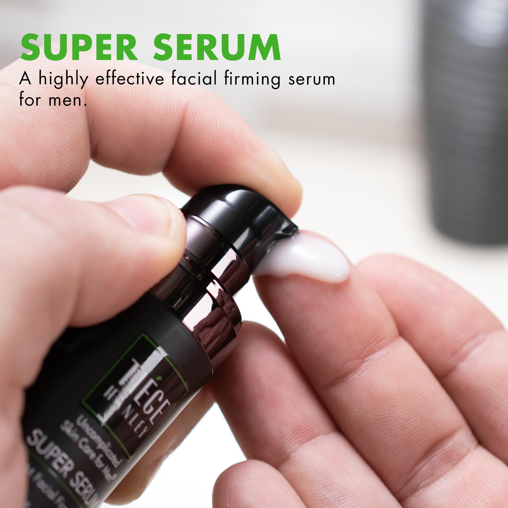 Tiege Hanley Super Serum texture shown as it absorbs quickly into skin