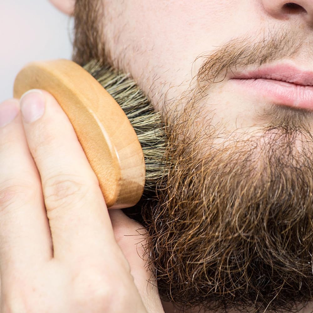 TIENQI natural wood-handle beard brush provides comfortable grip during grooming