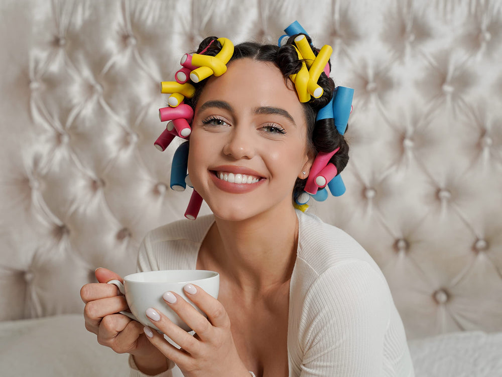 Tifara Beauty flexi twist rollers demonstrating lightweight, non-damaging hair shaping.