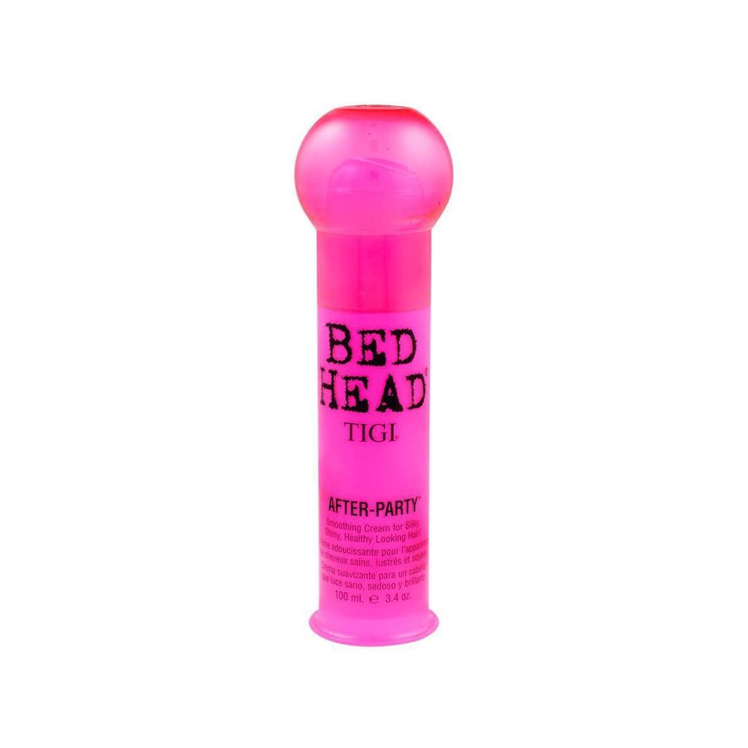 TIGI Bed Head After Party bottle applying smoothing cream on damp hair