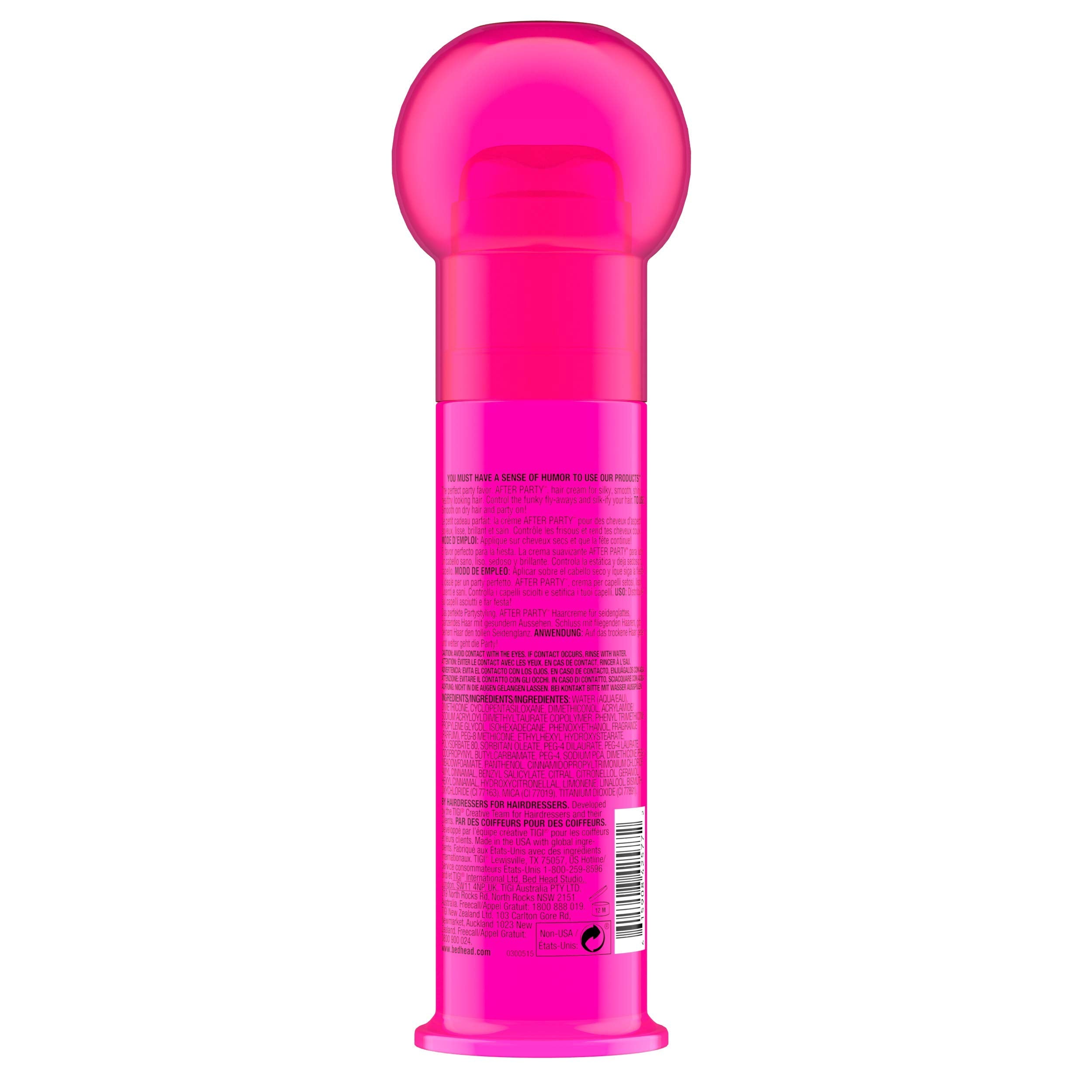 TIGI Bed Head After the Party smoothing cream texture closeup shows creamy consistency for easy distribution.
