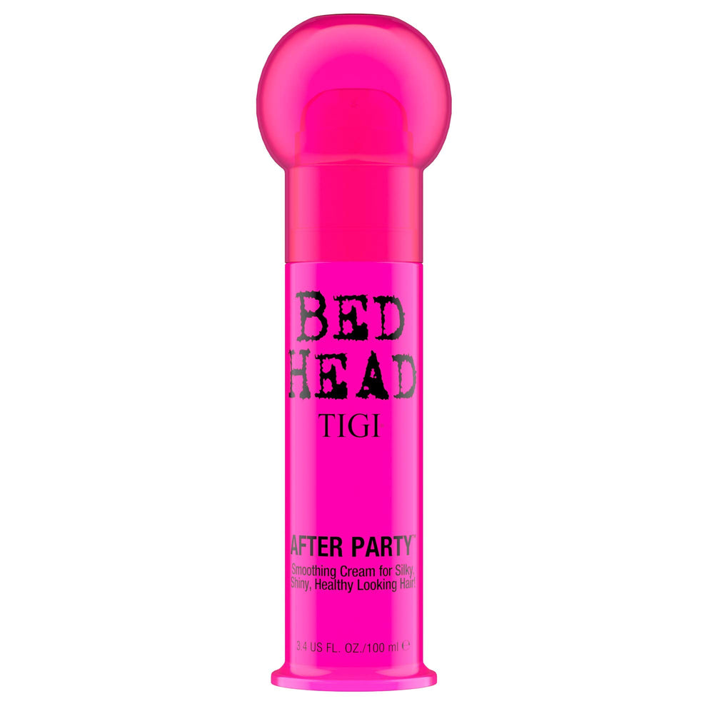 TIGI Bed Head After the Party smoothing cream packaging highlights a two-pack value for post-event frizz control.