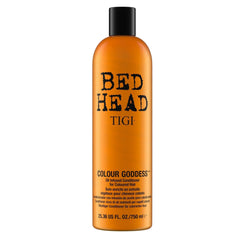 TIGI Bed Head Colour Goddess conditioner bottle close-up highlighting color protection and shine.