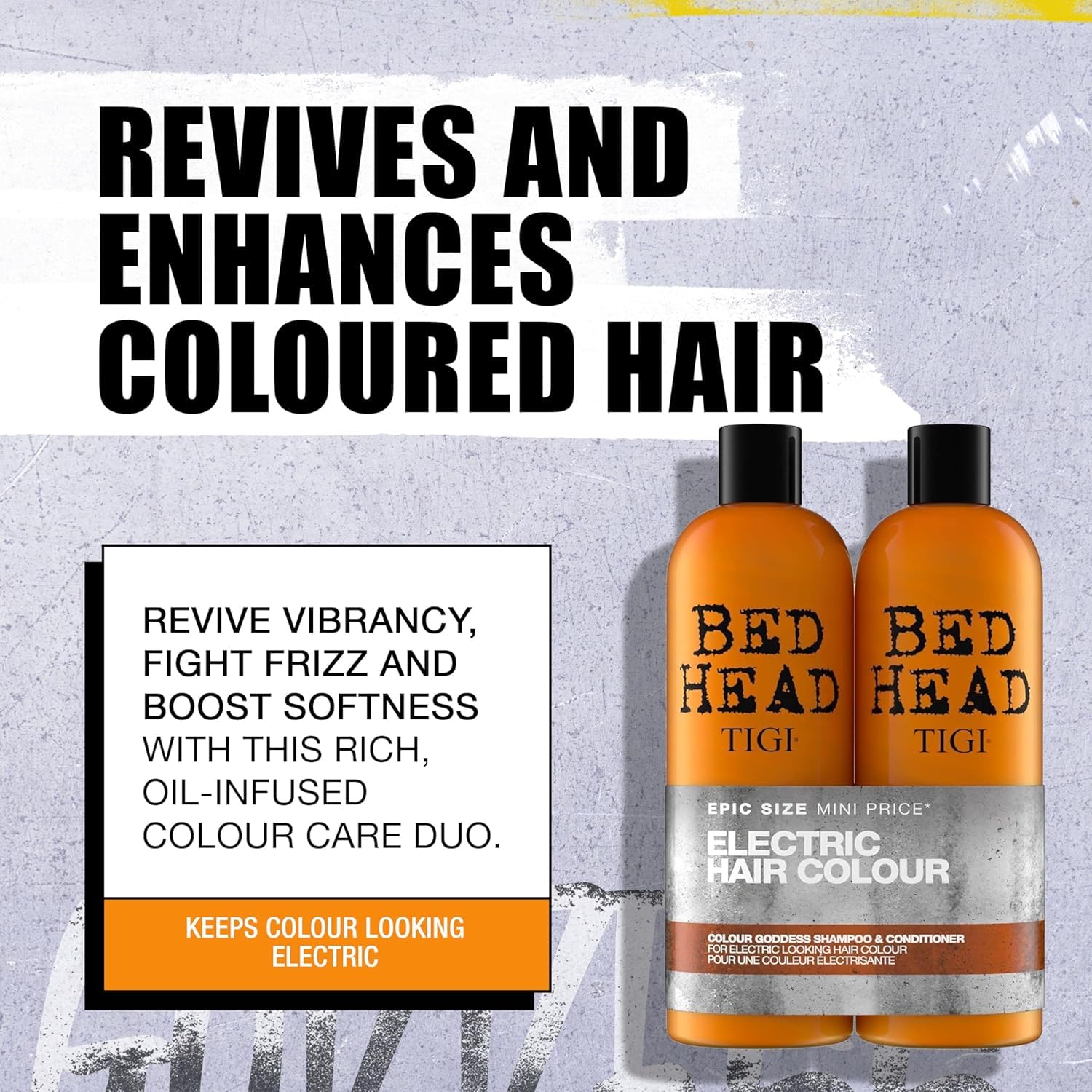 TIGI Bed Head Colour Goddess conditioner pump-dispense shot for easy application and hydration.