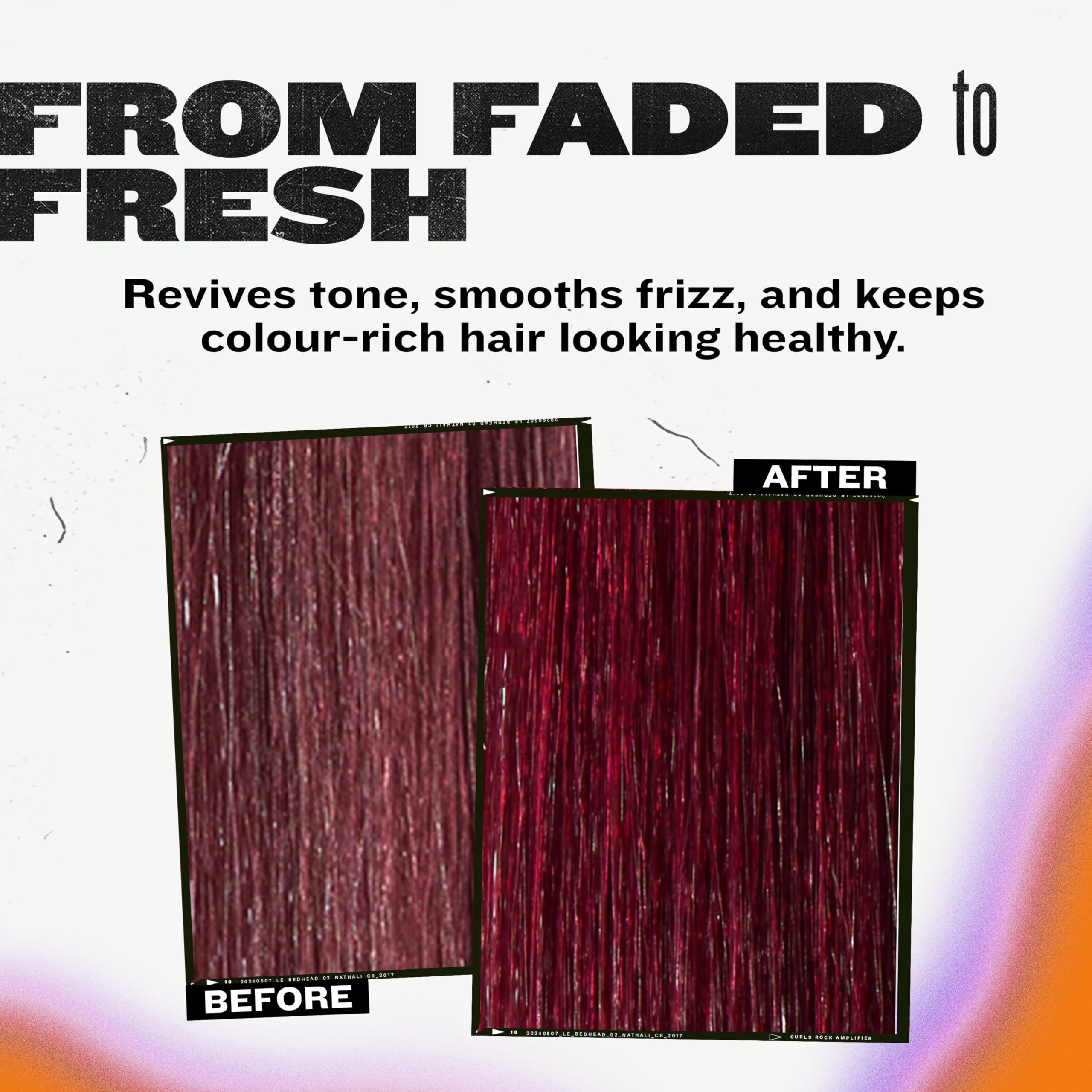 TIGI Colour Goddess hair glow on dyed strands showing vibrancy.