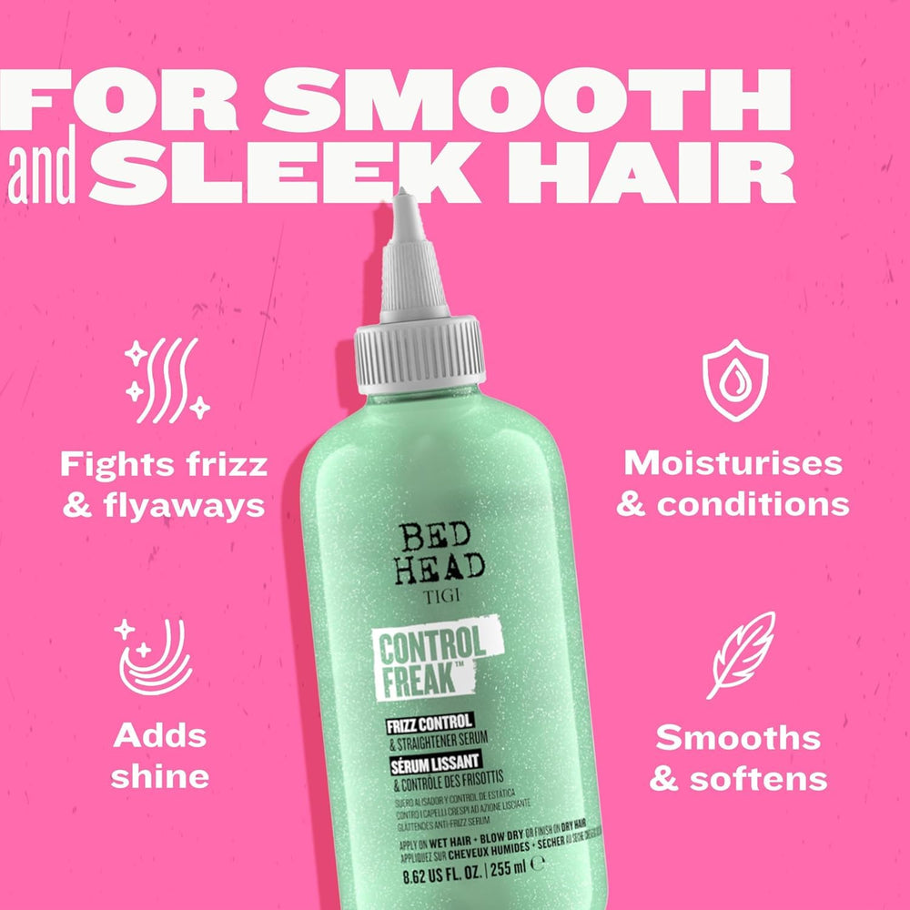 TIGI Bed Head Control Freak glossy finish on styled hair delivers shine