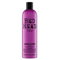 TIGI Bed Head Dumb Blonde shampoo bottle front with color protection and mega moisture.
