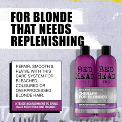 TIGI Bed Head Dumb Blonde shampoo lather action showing rich foam and shine.