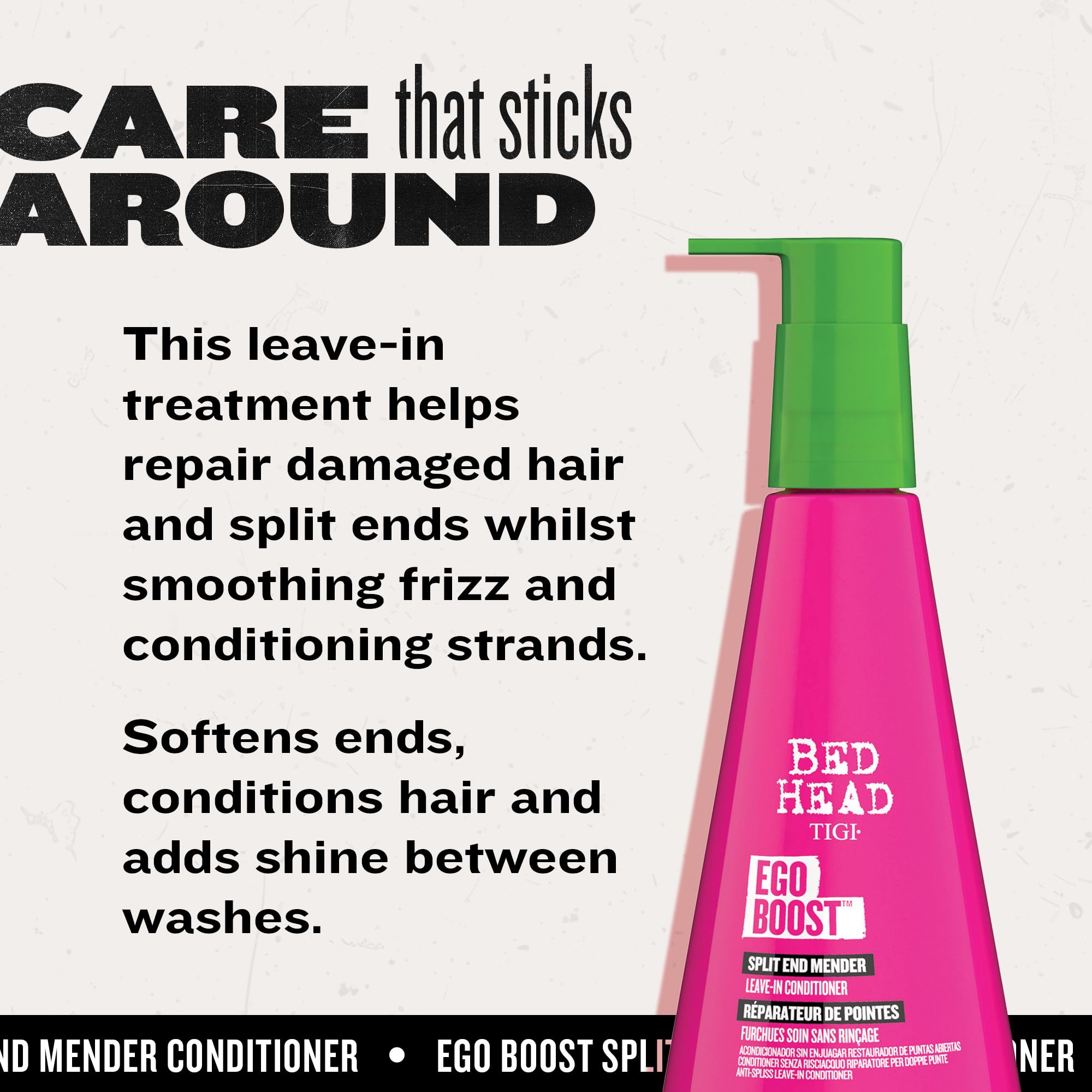 TIGI Bed Head Ego Boost Split End Mender packaging box emphasizes convenience