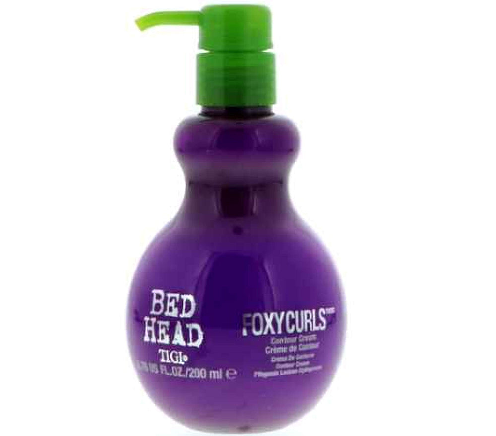 TIGI Bed Head Foxy Curls contour creme bottle showing lightweight curl definition on damp hair