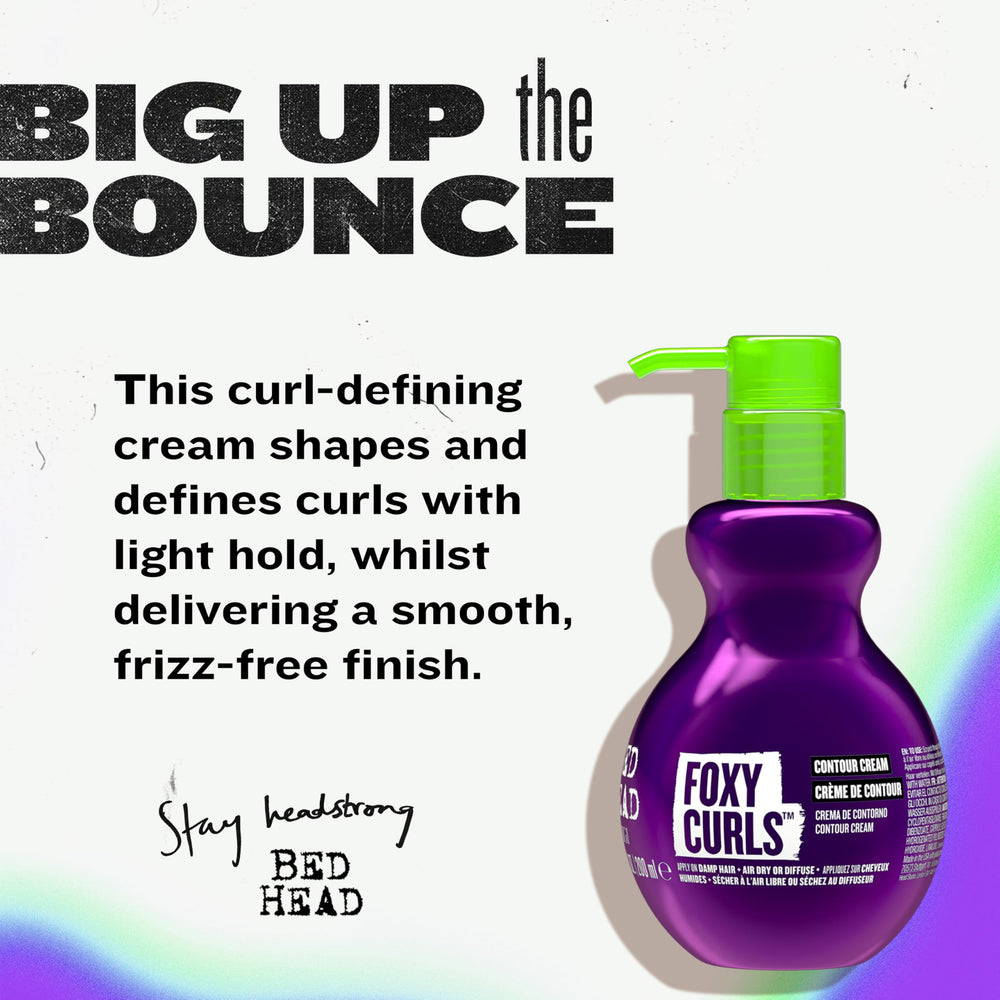 TIGI Bed Head Foxy Curls Contour Creme dispenser pump demonstrates easy application