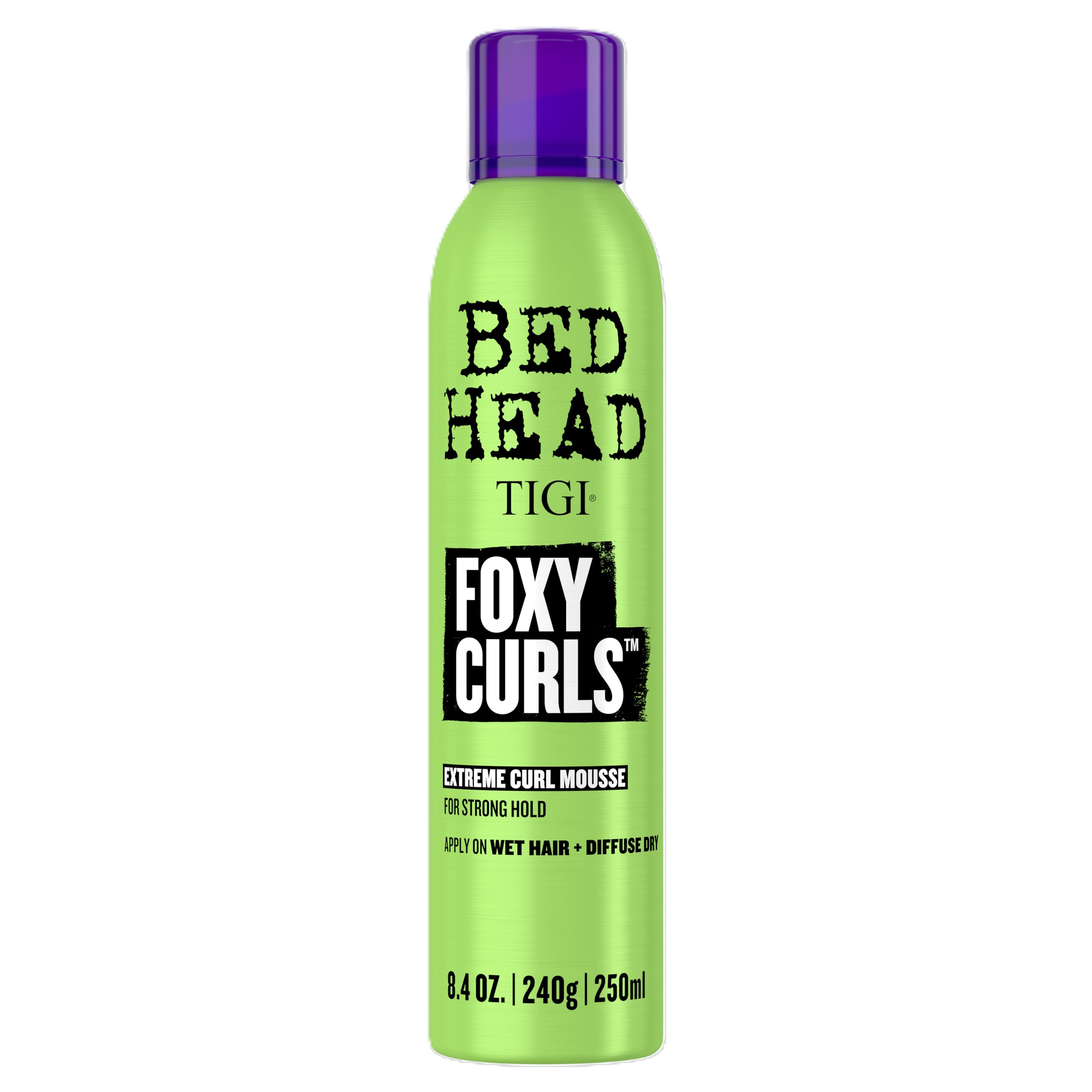 TIGI Bed Head Foxy Curls mousse bottle shows strong hold and salon-quality definition for curls.