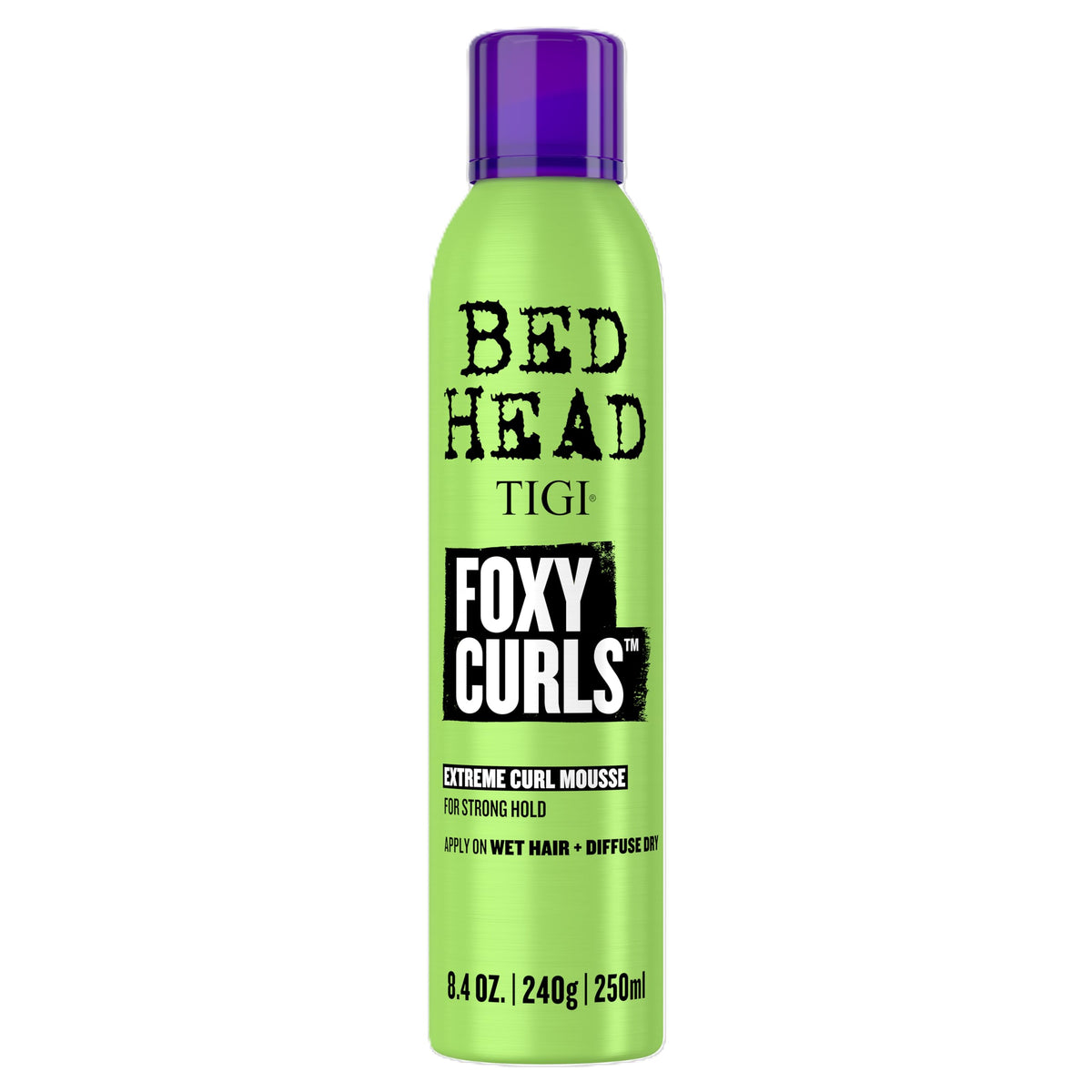 TIGI Bed Head Foxy Curls mousse bottle shows strong hold and salon-quality definition for curls.