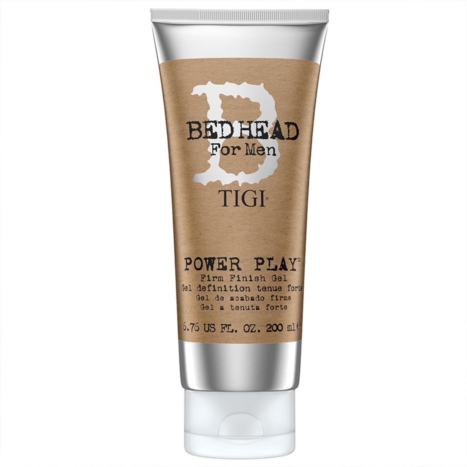 Botella de TIGI Bed Head Power Play para hombres, gel de acabado firme para uso diario.