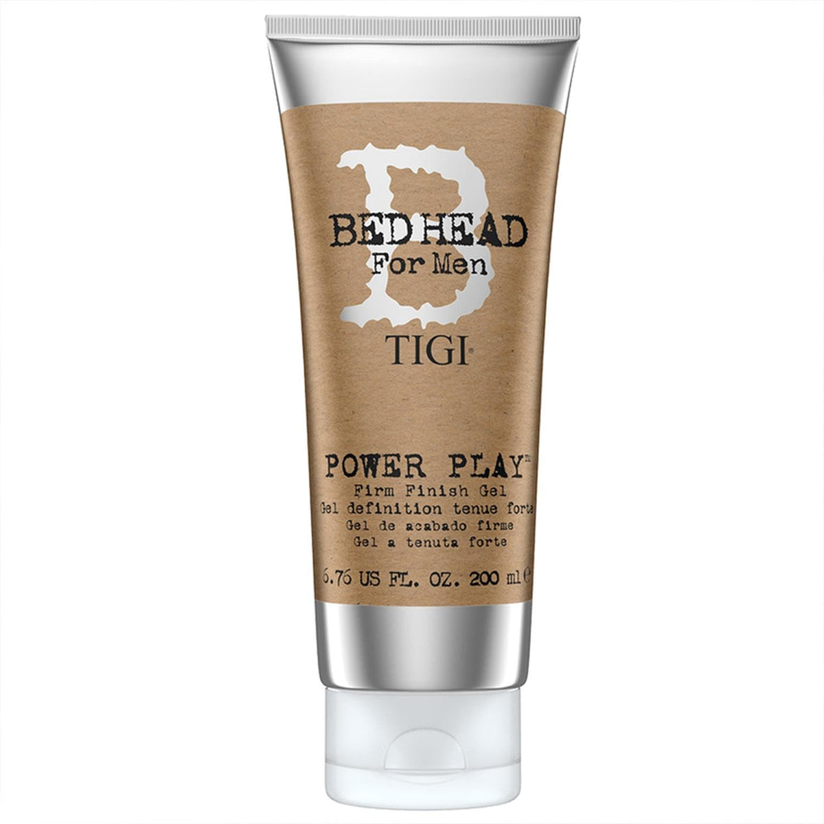 Botella de TIGI Bed Head Power Play para hombres, gel de acabado firme para uso diario.