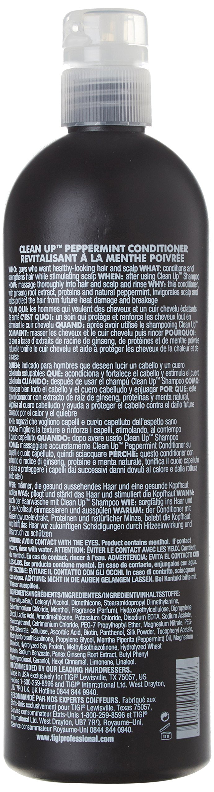 Acondicionador de TIGI para hombres aporta volumen y cuerpo con aroma a menta.