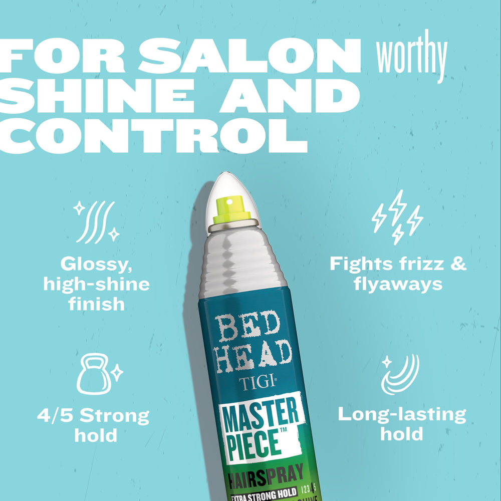 TIGI Bed Head Masterpiece polymers for hold highlighted on label close-up.