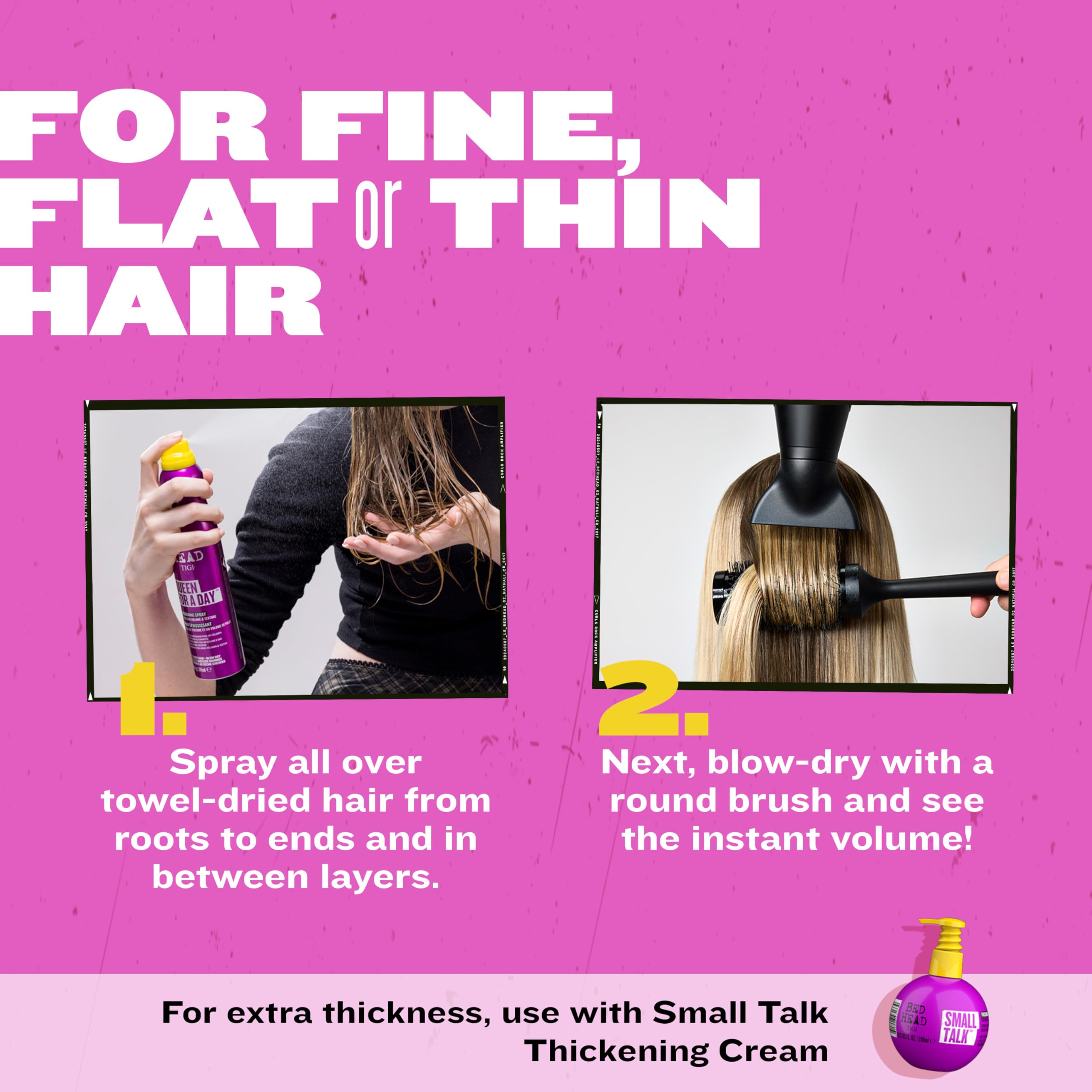 TIGI Bed Head Queen For A Day fine hair transformation toward thicker look