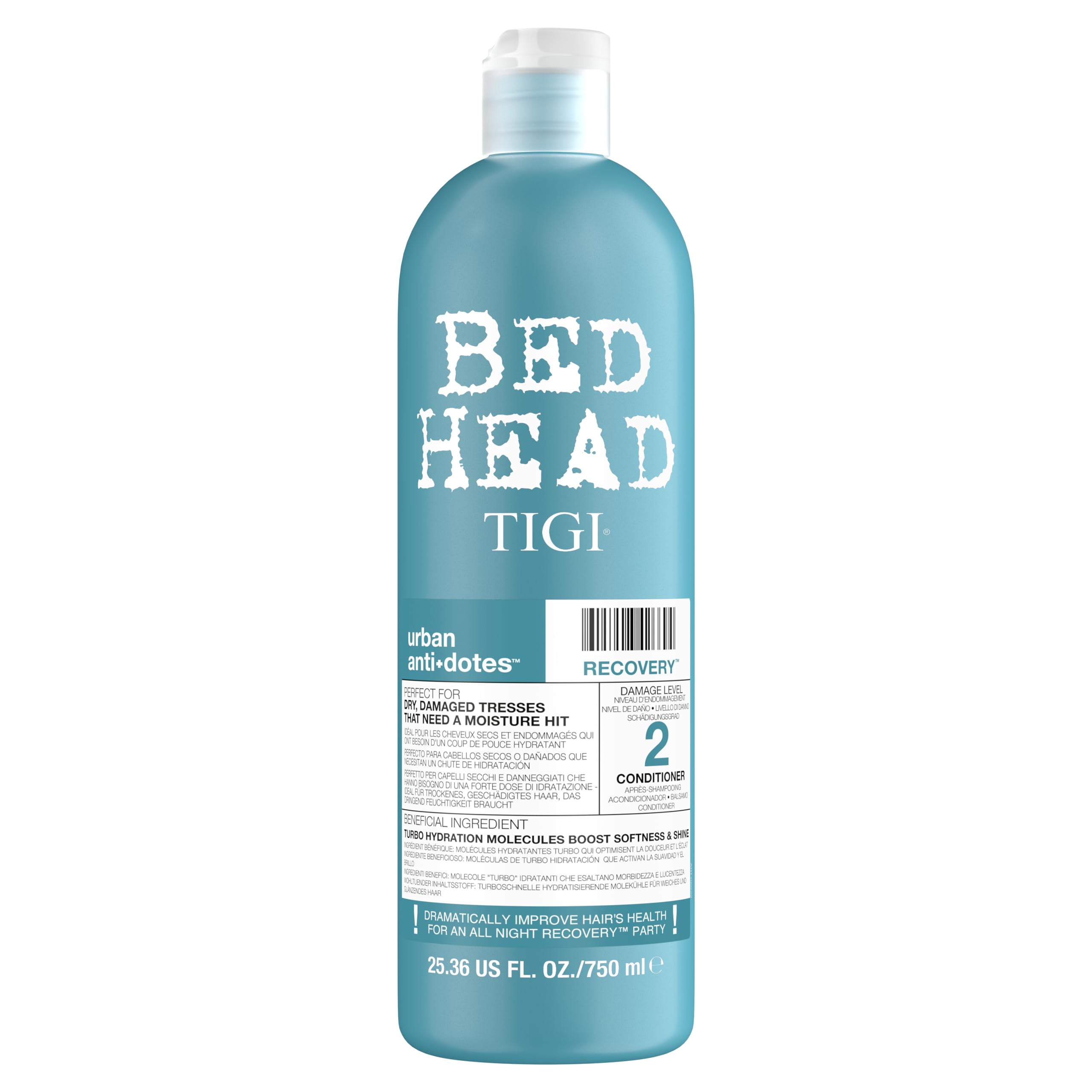 TIGI Bed Head Recovery Conditioner bottle with cap delivering moisture boost for dry hair.