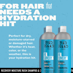TIGI Bed Head Recovery Conditioner close-up shows rich conditioning for detangled hair.