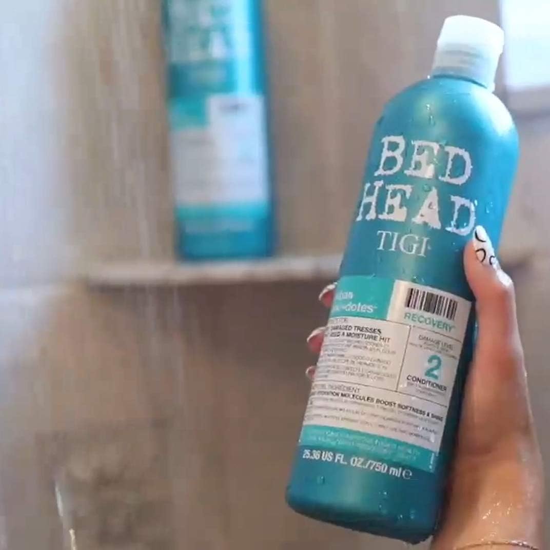 TIGI Bed Head Recovery Conditioner texture closeup shows rich, creamy formula for smoother lengths.