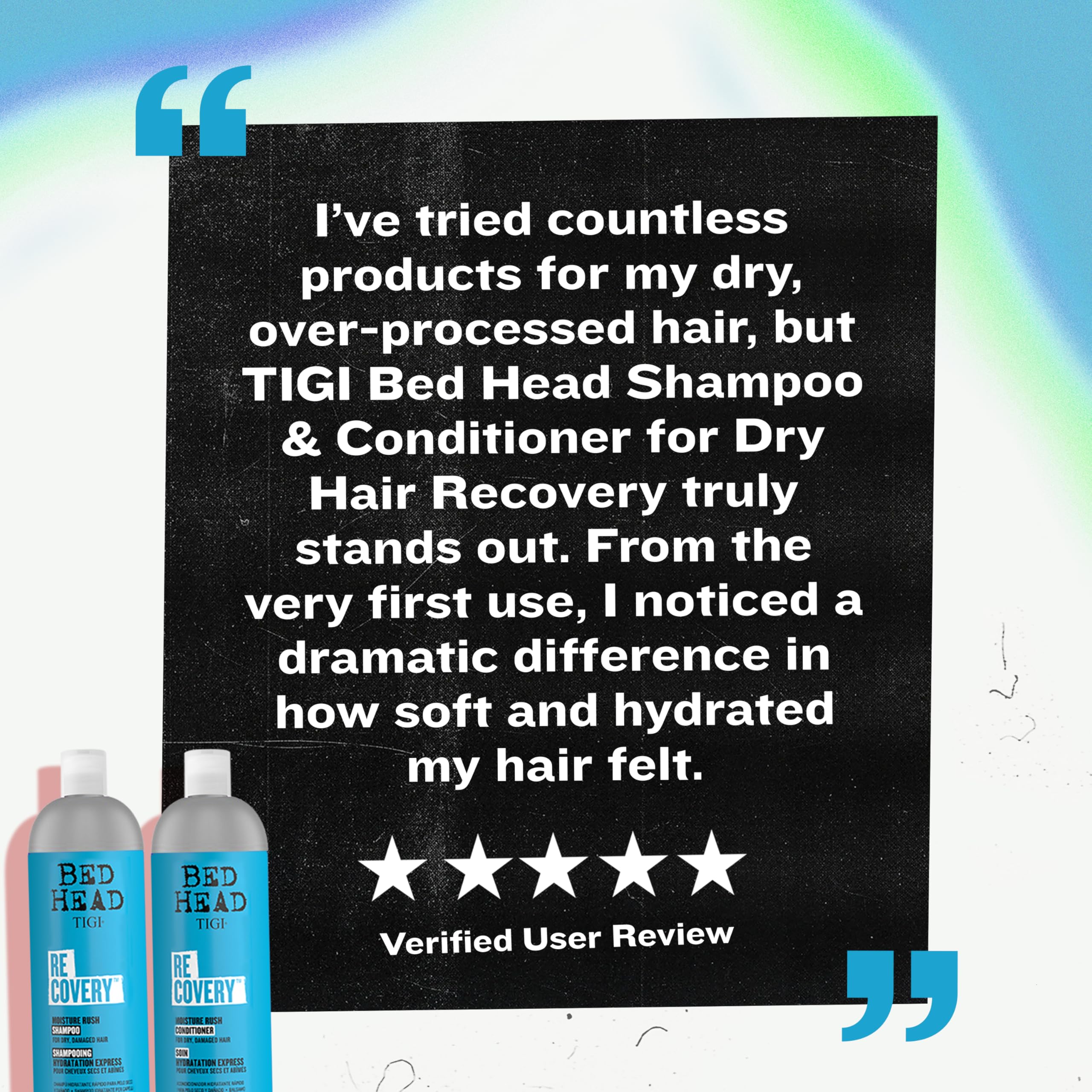 TIGI Bed Head Recovery hair shine after styling reveals healthier-looking strands.