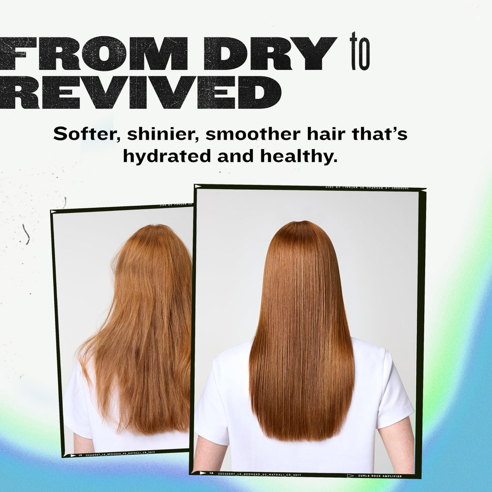 TIGI Bed Head Recovery hair wet close-up captures the hydrating boost on thirsty strands.