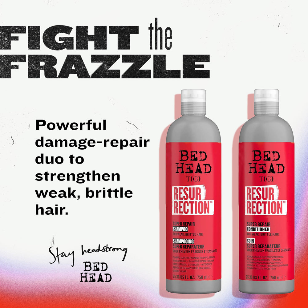 TIGI Bed Head Resurrection Set packaging highlights easy at-home repair for damaged hair.