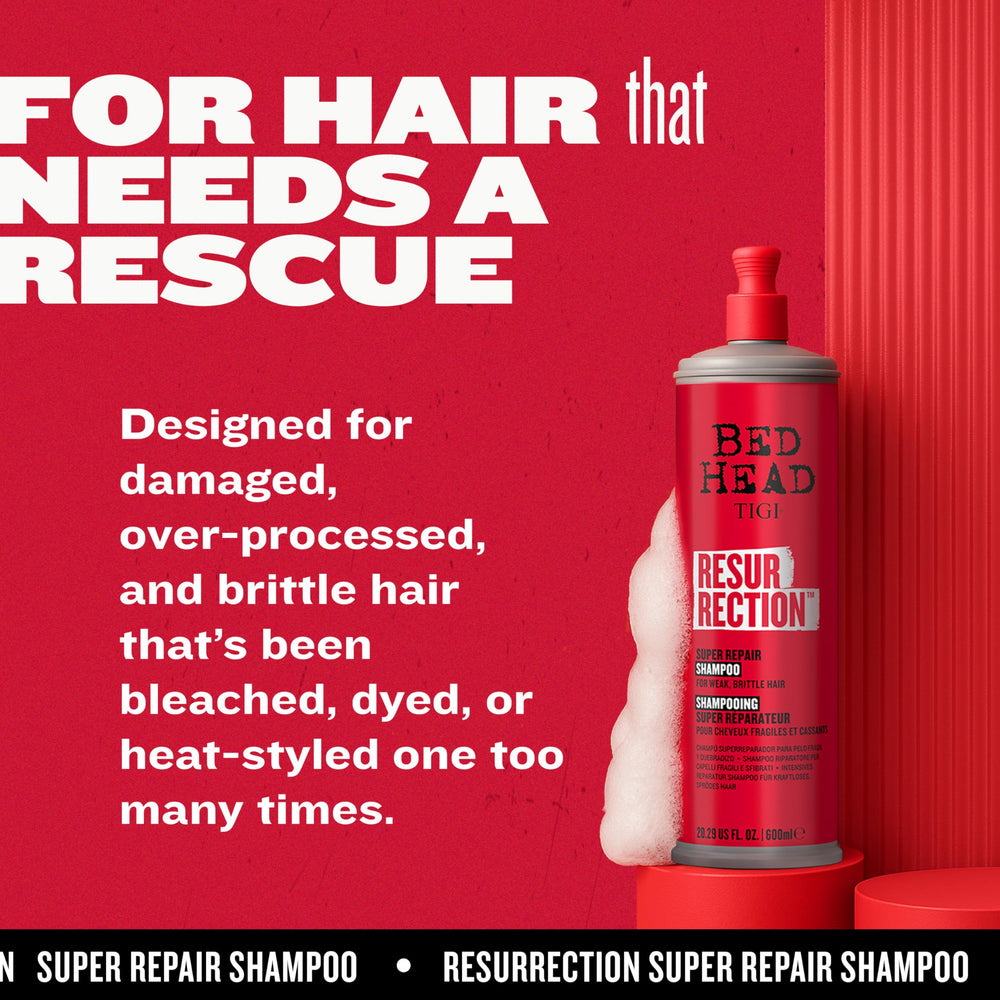 TIGI Bed Head Resurrection Shampoo foam close-up highlighting gentle, thorough cleansing.