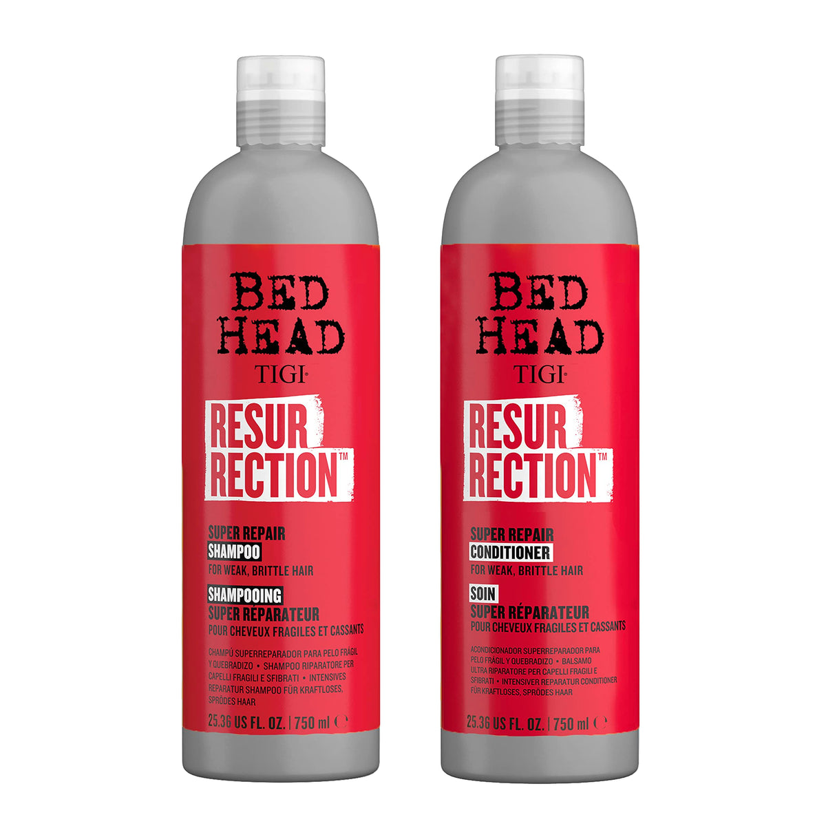 TIGI Bed Head Resurrection Shampoo lather for salon-grade repair on dry hair.